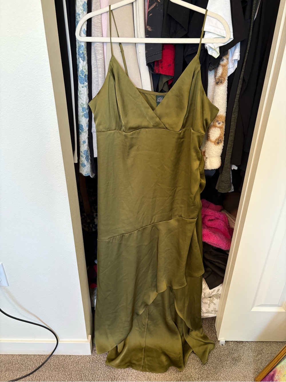 wild fable Olive Satin Slip Maxi Dress